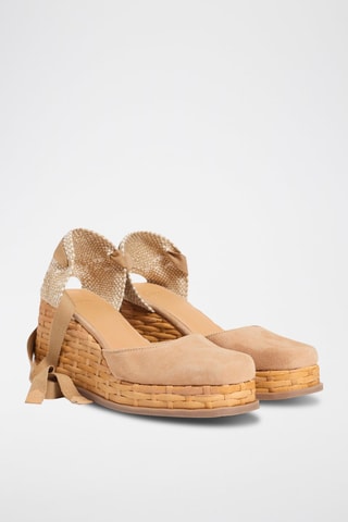 Espadrillas con zeppa in pelle scamosciata Tina - Beige