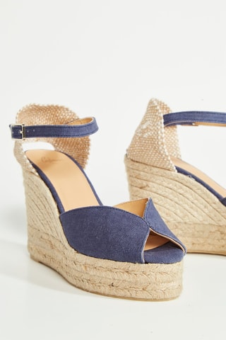 Espadrillas con zeppa in cotone bio Bianca - Blu scuro