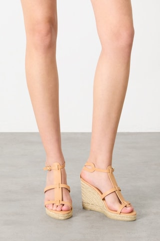 Sandali con zeppa in pelle Tinos - Beige