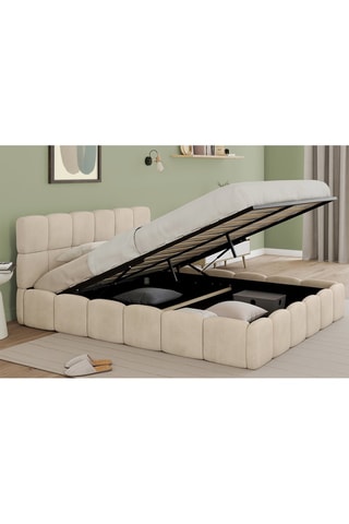 Lit coffre Bubble en velours beige avec sommier et tête de lit 160x200m