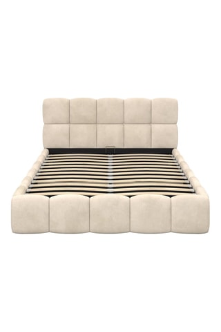 Lit coffre Bubble en velours beige avec sommier et tête de lit 140x190cm