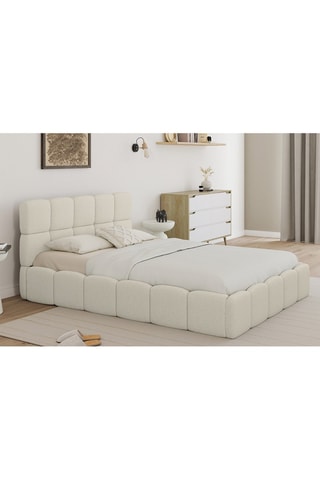 Lit coffre Bubble en tissu bouclette avec sommier et tête de lit 140x190cm