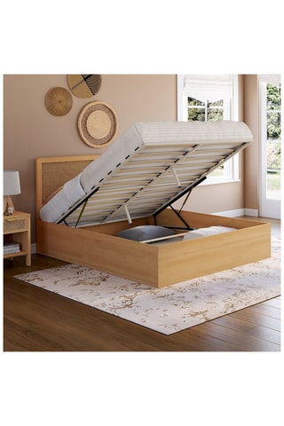 Lit coffre Eve avec sommier et tête de lit en cannage 140x190cm