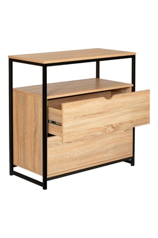 Commode 2 tiroirs Manufacture - Imitation bois clair et noir