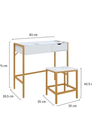 Coiffeuse et tabouret Glam - 83 x 113 x 39,5 cm / 35 x 40,5 x 35 cm