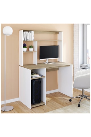 Bureau avec étagères de rangement Danny - Blanc et marron