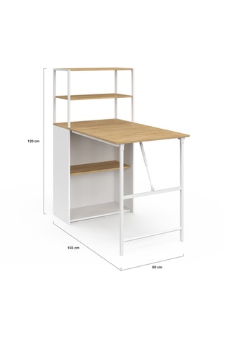 Bureau bibliothèque 2-en-1 pliable - 120 x 103 x 60 cm