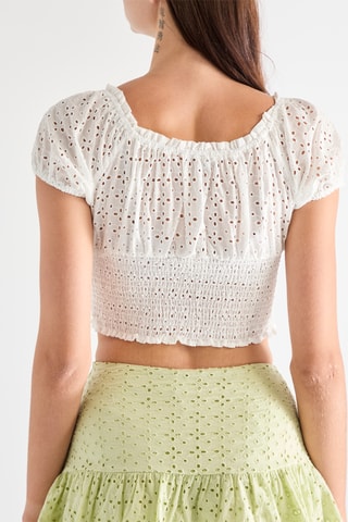 Crop top met Engelse borduursels - Wit