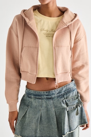 Korte Sweater met Capuchon - Roze