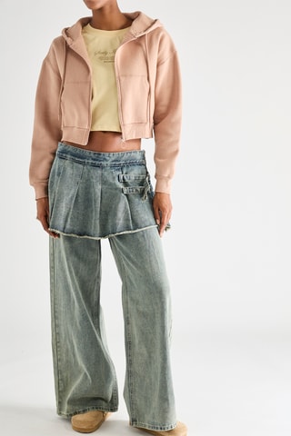 Korte Sweater met Capuchon - Roze