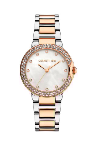 Montre à quartz en acier et nacre ornée de cristaux Swaroski Mezzana - Argenté et doré rose