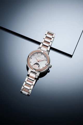 Reloj de cuarzo de acero y nácar Gardena - Contador de fase lunar - Plateado y rosa dorado