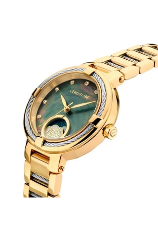 Reloj de cuarzo de acero y nácar Gardena - Contador de fase lunar - Dorado y gris