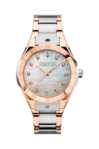 Reloj de cuarzo de acero y nácar con cristales Swarovski Ruscello