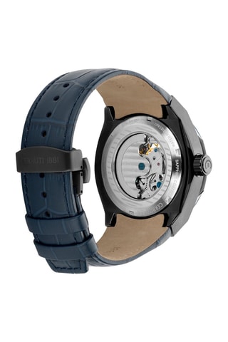 Reloj automático de piel Ruscello - Azul y negro