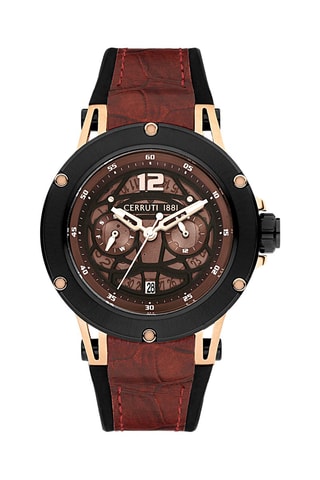 Reloj de cuarzo de silicona y piel Valletri - Burdeos y negro