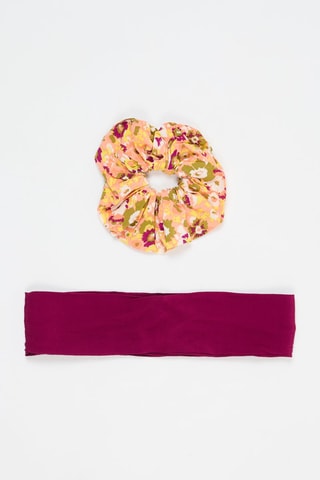 Chouchou et bandeau - Saumon et bordeaux