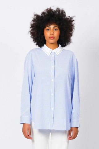 Chemisier - Bleu clair et blanc