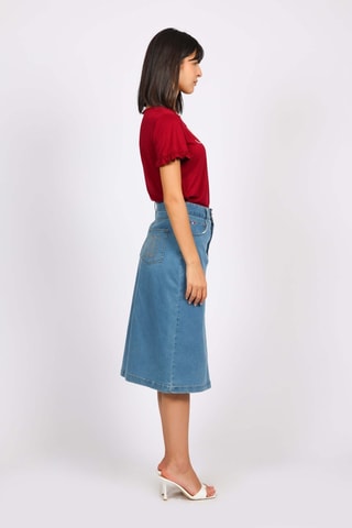 Jupe droite en jean taille haute - Bleu clair