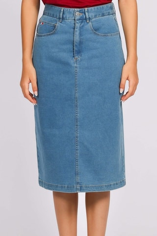 Jupe droite en jean taille haute - Bleu clair