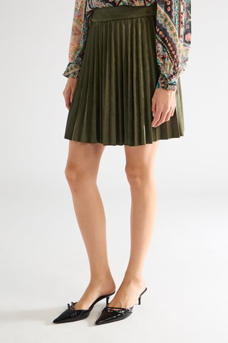 Jupe plissée en velours taille haute - Kaki