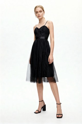 Robe midi en dentelle - Noir