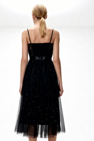 Robe midi en dentelle - Noir