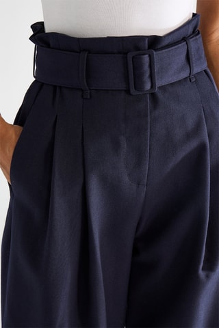 Pantalón de tiro alto de lana virgen - Azul marino