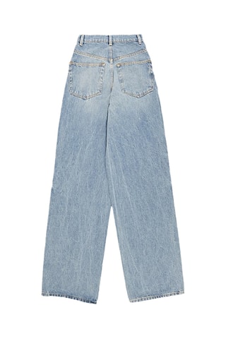 Vaquero wide leg de algodón orgánico de tiro alto - Azul