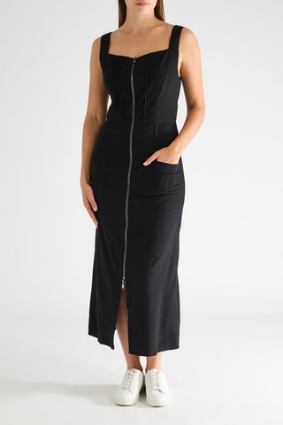 Vestido recto de lana virgen - Negro