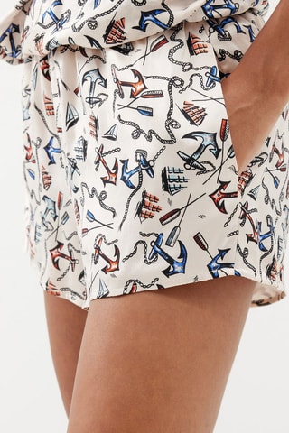 Short de seda - Blanco y azul cobalto