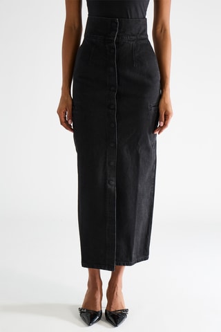 Falda vaquera de algodón orgánico de talle alto - Negro