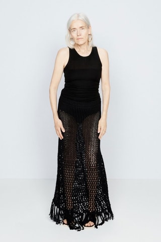 Falda larga de algodón orgánico de talle alto - Negro