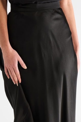 Falda larga de seda de talle alto - Negro