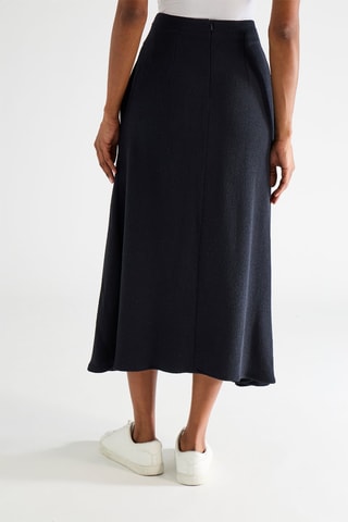 Falda midi de lana de talle alto - Azul marino