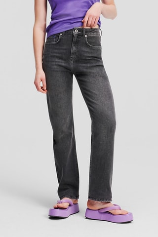 Jean droit en coton biologique taille haute - Gris