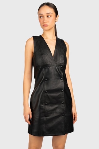 Robe chemise en cuir d’agneau - Noir