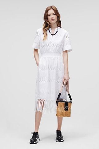 Robe droite en broderie anglaise - Blanc