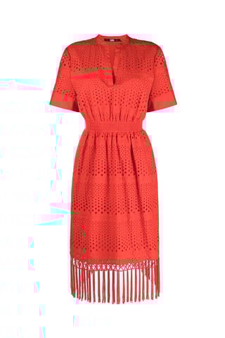 Robe droite en broderie anglaise - Rouge