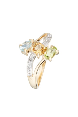 Bague - Or jaune, diamants, citrine, péridot et topaze
