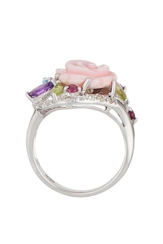 Bague - Or blanc, améthystes, péridots, rhodolites, topazes et nacre