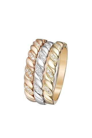 Trio de bagues Douce Torsade - Or tricolore et diamants