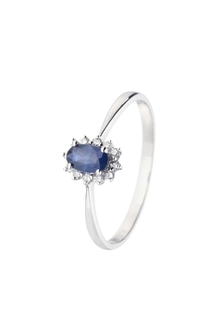 Bague - Or blanc, diamants et saphir