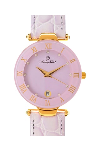 Orologio al quarzo in pelle con cristalli Swarovski Coupole - Rosa e dorato