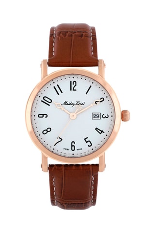 Montre à quartz en cuir et plaqué or rose City - Marron et doré rose