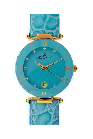 Orologio al quarzo in pelle con cristalli Swarovski Coupole - Turchese e dorato