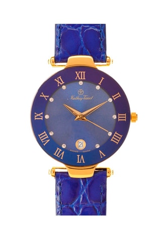 Orologio al quarzo in pelle con cristalli Swarovski Coupole - Navy e dorato