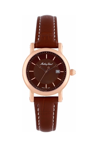 Orologio al quarzo in pelle City Marrone e dorato rosa