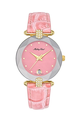 Orologio al quarzo in pelle con cristalli Swarovski Pyramide - Rosa e dorato
