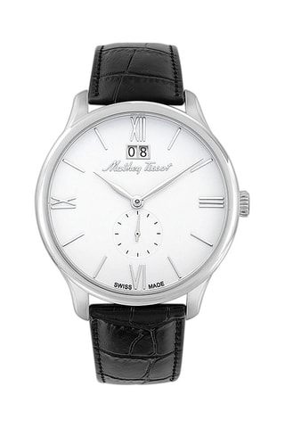 Montre à quartz en cuir Edmond Noir et argenté